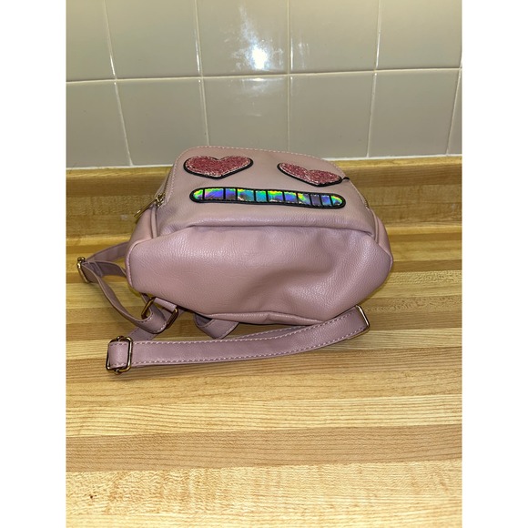 Mini Backpack Pink Robot Heart Eyes Glitter - Picture 5 of 9